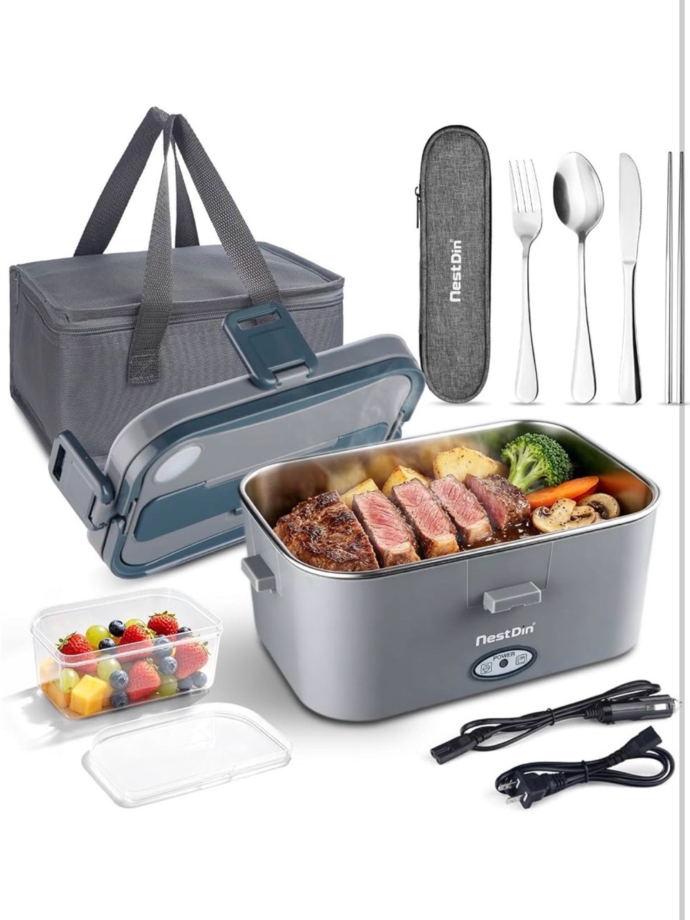 NestDin 1.8L Heated Electric Lunch Box Food Warmer Car Truck 80W NIB